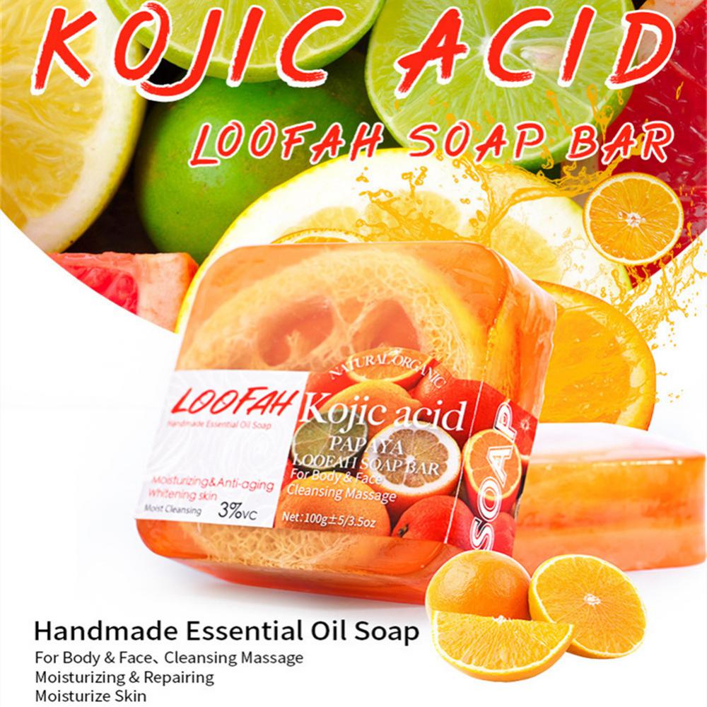 100g Kojic Acid Soap Loofah Handmade Essential Oil Soap Moisturizing Natural Plant Oil control Cleaning Massage Body & Face Care 100g Kojic Acid Soap Loofah Handmade Essential Oil Soap Moisturizing Natural Plant Oil control Cleaning Massage Body & Face Care