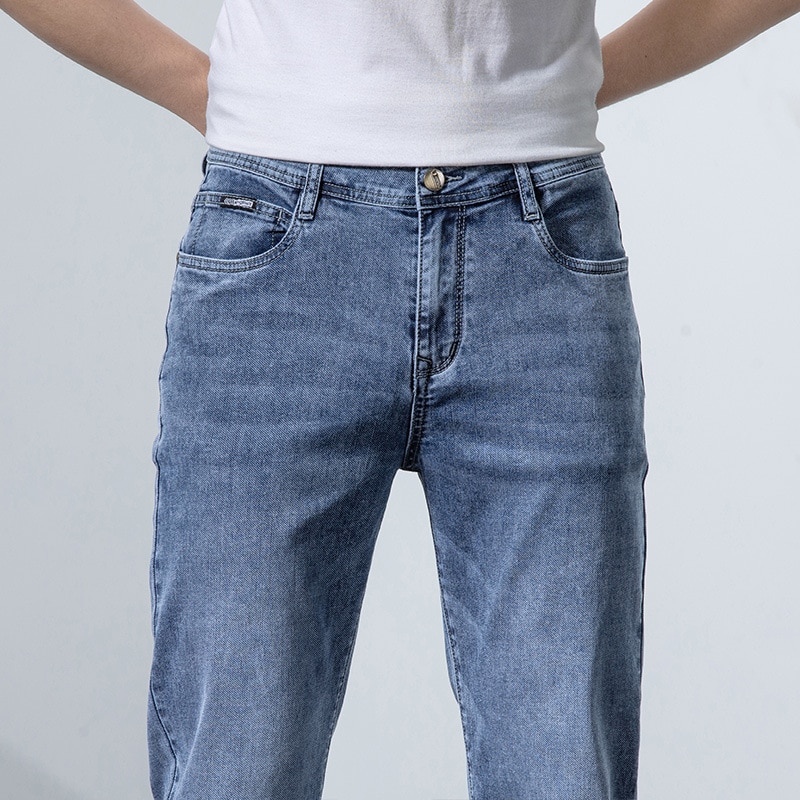 2022 Mới Nam Co Giãn Quần Skinny Mùa Xuân Mới Thời Trang Cotton Denim Slim Fit Quần Nam Quần Dài - Ảnh 5 2022 Mới Nam Co Giãn Quần Skinny Mùa Xuân Mới Thời Trang Cotton Denim Slim Fit Quần Nam Quần Dài - Ảnh 5