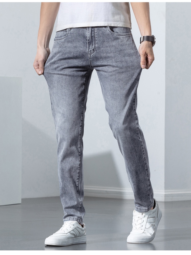 2022 Mới Nam Co Giãn Quần Skinny Mùa Xuân Mới Thời Trang Cotton Denim Slim Fit Quần Nam Quần Dài - Ảnh 11 2022 Mới Nam Co Giãn Quần Skinny Mùa Xuân Mới Thời Trang Cotton Denim Slim Fit Quần Nam Quần Dài - Ảnh 11