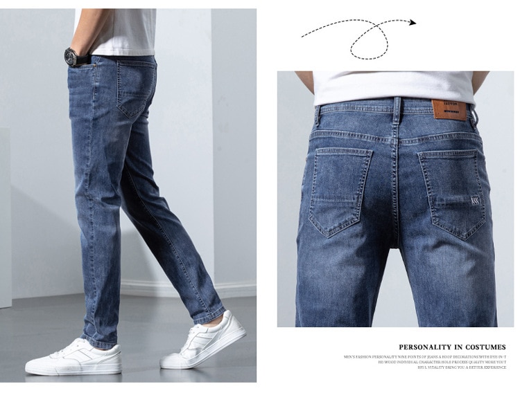 2022 Mới Nam Co Giãn Quần Skinny Mùa Xuân Mới Thời Trang Cotton Denim Slim Fit Quần Nam Quần Dài - Ảnh 12 2022 Mới Nam Co Giãn Quần Skinny Mùa Xuân Mới Thời Trang Cotton Denim Slim Fit Quần Nam Quần Dài - Ảnh 12