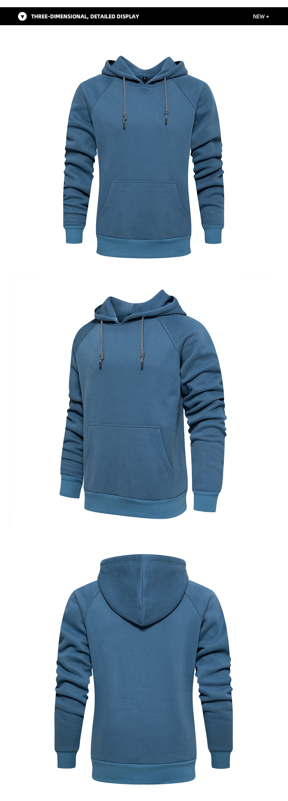 2023 새로운 느슨한 솔리드 컬러 남성 양털 운동복 특대 남성 긴팔 후드 티셔츠 사계절 남성 Streetwear - imaget 10