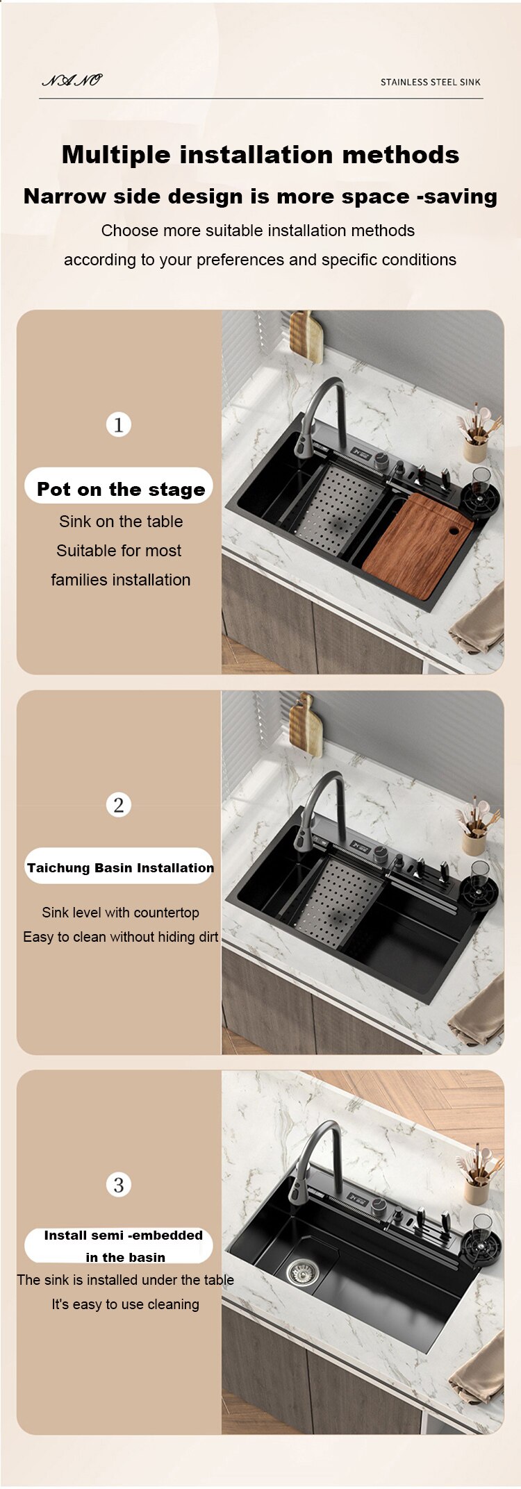304 Stainless Steel Kitchen Waterfall Sink Digital Display Large Single Sink Dish Basin Sink With Multifunction Touch Waterfall - imaget 15 304 Stainless Steel Kitchen Waterfall Sink Digital Display Large Single Sink Dish Basin Sink With Multifunction Touch Waterfall - imaget 15