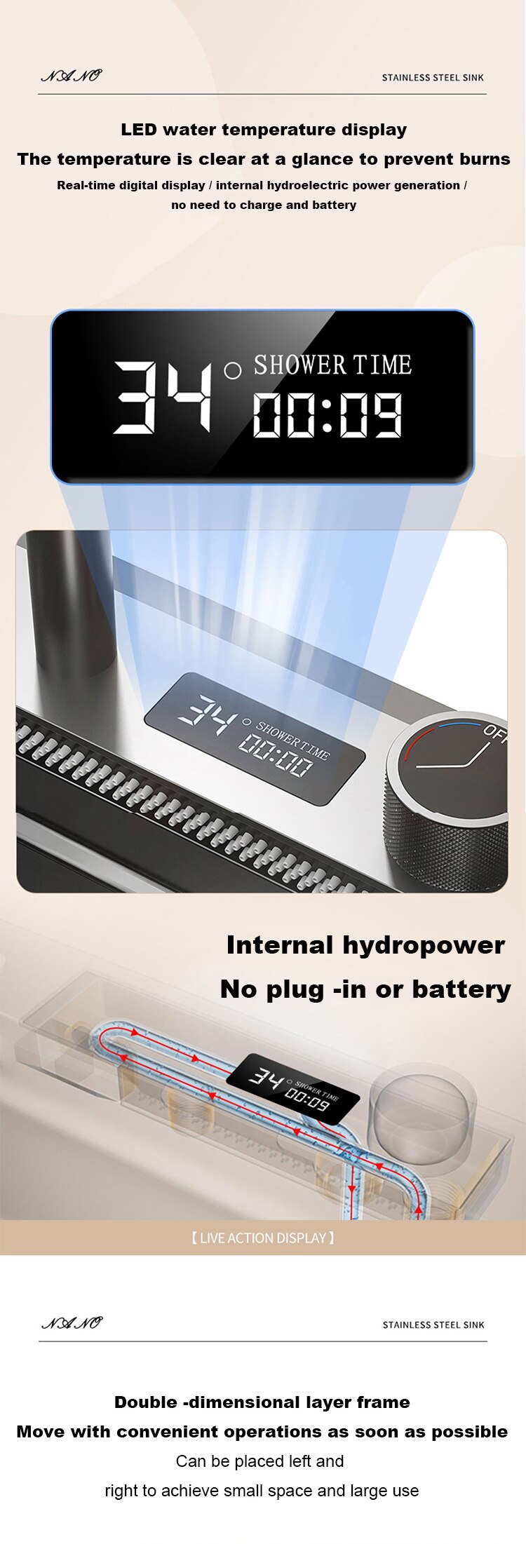 304 스테인레스 스틸 주방 폭포 싱크 디지털 디스플레이 다기능 터치 폭포와 대형 단일 싱크 접시 분지 싱크 - imaget 12 304 스테인레스 스틸 주방 폭포 싱크 디지털 디스플레이 다기능 터치 폭포와 대형 단일 싱크 접시 분지 싱크 - imaget 12