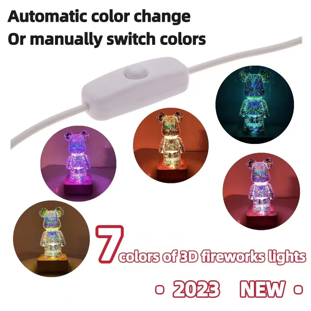 3D Fireworks Bear Night Light Projection Colorful USB Atmosphere Dimming Decor Room 3D Glass Fireworks Bedroom Decoration Lamp 3D Fireworks Bear Night Light Projection Colorful USB Atmosphere Dimming Decor Room 3D Glass Fireworks Bedroom Decoration Lamp