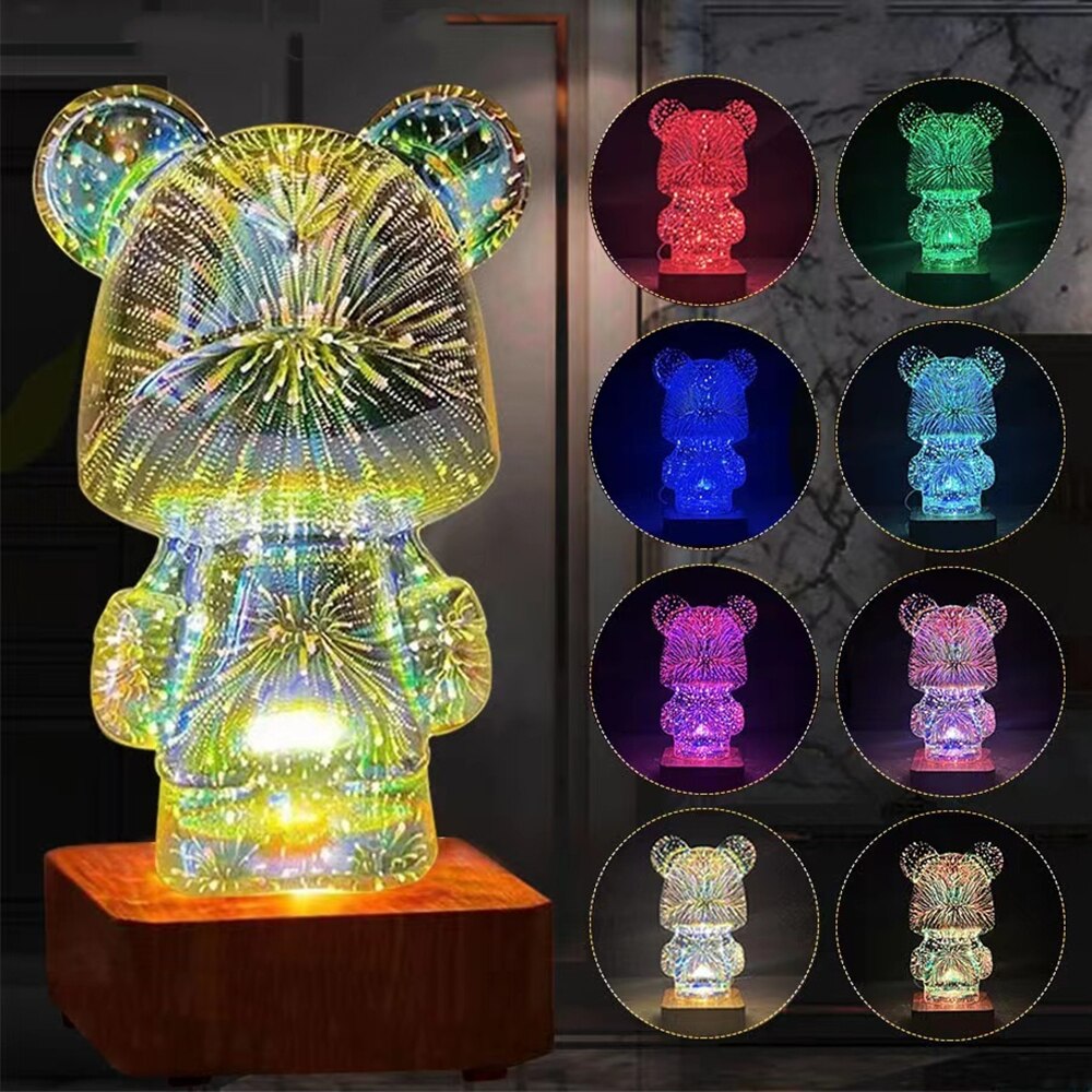 3D 불꽃 놀이 곰 밤 빛 프로젝션 다채로운 USB 분위기 디밍 장식 룸 3D 유리 불꽃 놀이 침실 장식 램프 - imaget 6 3D 불꽃 놀이 곰 밤 빛 프로젝션 다채로운 USB 분위기 디밍 장식 룸 3D 유리 불꽃 놀이 침실 장식 램프 - imaget 6
