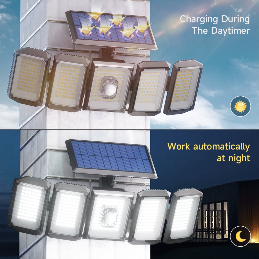5 Heads Solar 300 LED Light Outdoor Motion Sensor Waterproof Wide-angle Illumination Wall Lamp Garden Courtyard Street Lights 5 Heads Solar 300 LED Light Outdoor Motion Sensor Waterproof Wide-angle Illumination Wall Lamp Garden Courtyard Street Lights
