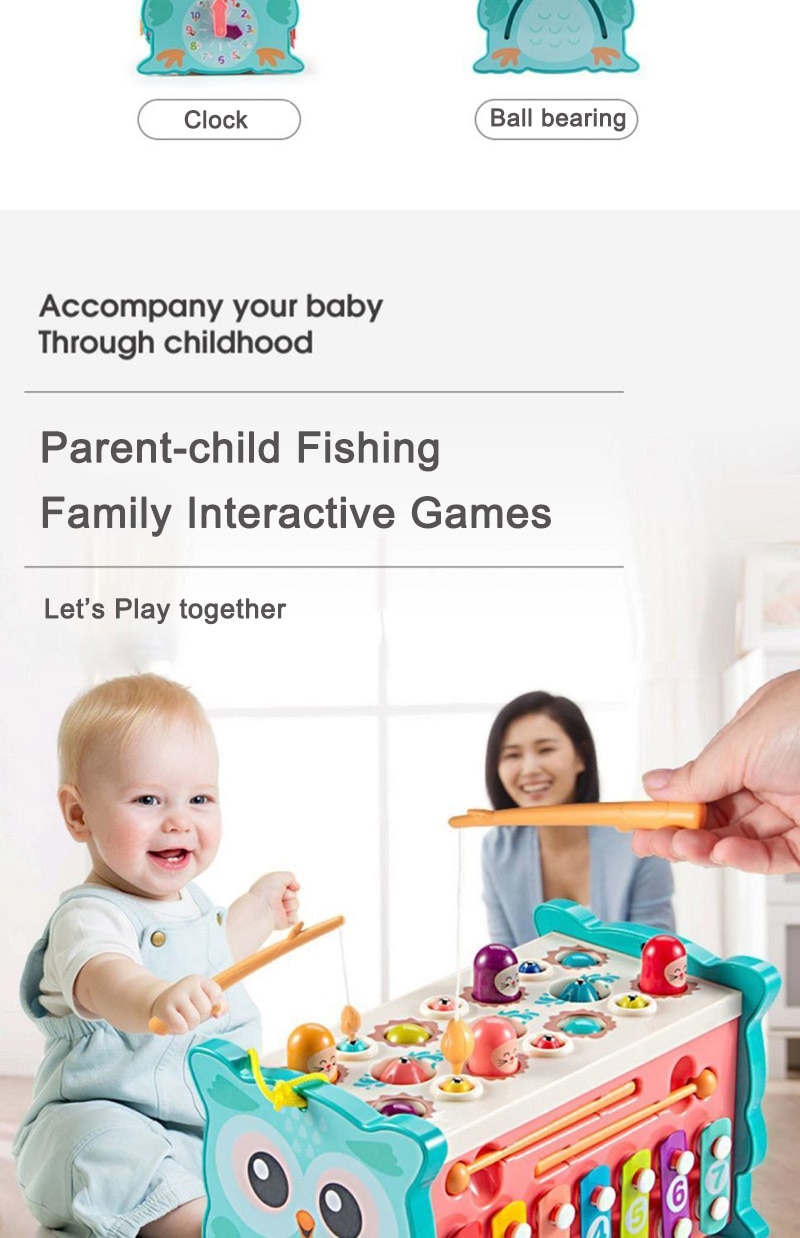 Baby Montessori Toys Magnetic Fishing Owl Cube Learning Educational Clock Kids Hammer Game with Music Puzzle for Piano Gift - imaget 8 Baby Montessori Toys Magnetic Fishing Owl Cube Learning Educational Clock Kids Hammer Game with Music Puzzle for Piano Gift - imaget 8