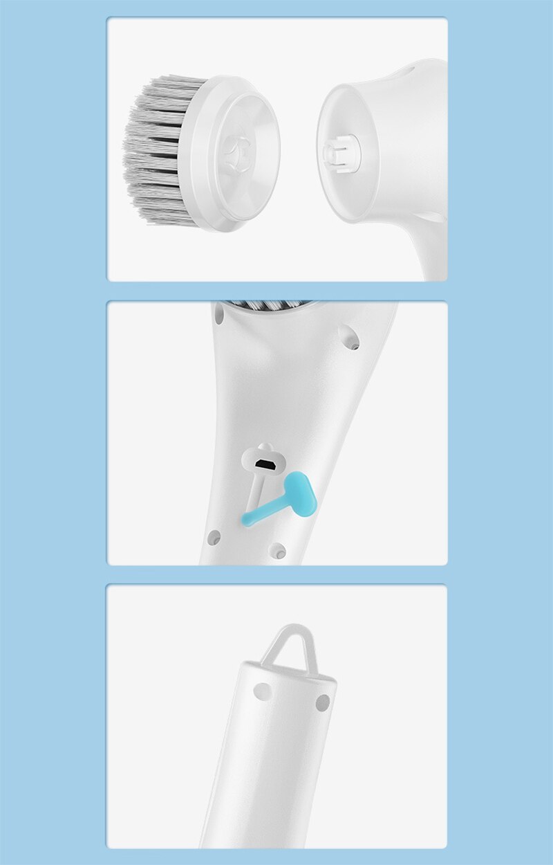 Bàn Chải Điện Làm Sạch Đa Năng 5 Trong 1 Sạc USB Phòng Tắm Dụng Cụ Rửa Làm Sạch Nhà Bếp Phụ Kiện Dễ Dàng Rửa Chén - Ảnh 14