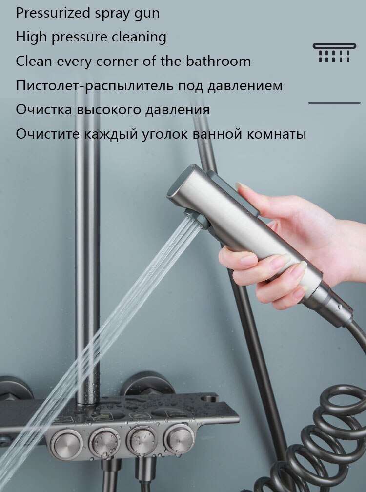 Cao Cấp Sang Trọng Nhiệt Độ Bộ Sen Tắm 4 Cách Treo Tường Vòi Rửa Chén Bằng Đồng Mưa Hệ Thống Bộ Bồn Tắm Hỗn Hợp vòi Nước - Ảnh 8
