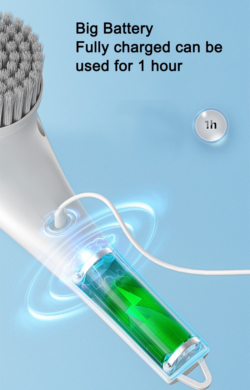 Electric Cleaning Brush 5-in-1 Multi-functional USB Charging Bathroom Wash Tool Kitchen Clean Accessories Easily Dishwashing - imaget 12 Electric Cleaning Brush 5-in-1 Multi-functional USB Charging Bathroom Wash Tool Kitchen Clean Accessories Easily Dishwashing - imaget 12