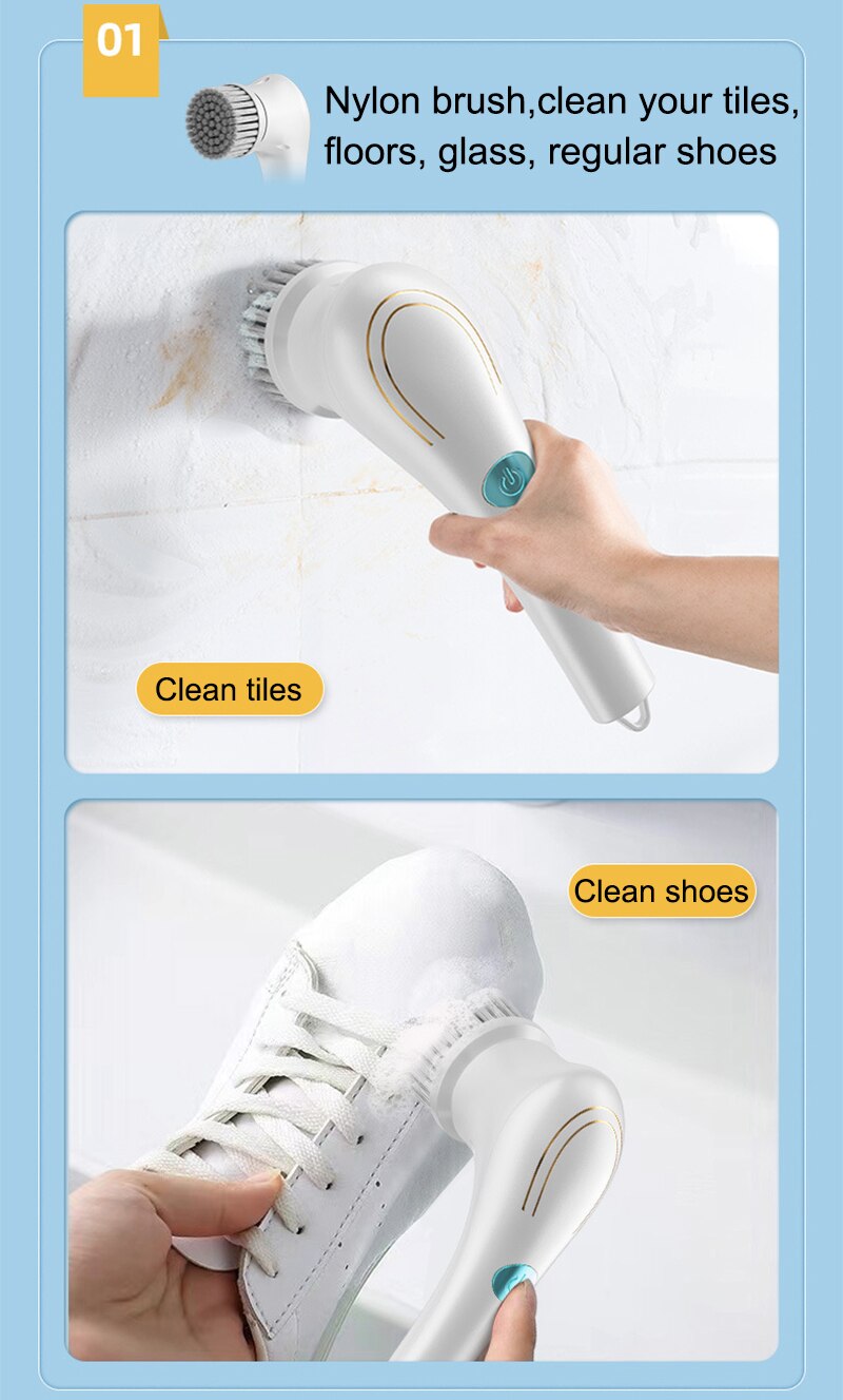 Electric Cleaning Brush 5-in-1 Multi-functional USB Charging Bathroom Wash Tool Kitchen Clean Accessories Easily Dishwashing - imaget 5 Electric Cleaning Brush 5-in-1 Multi-functional USB Charging Bathroom Wash Tool Kitchen Clean Accessories Easily Dishwashing - imaget 5