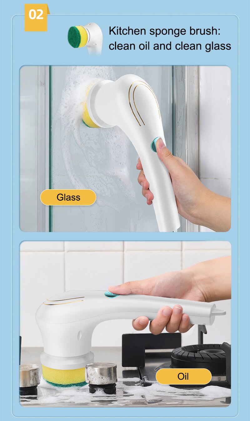 Electric Cleaning Brush 5-in-1 Multi-functional USB Charging Bathroom Wash Tool Kitchen Clean Accessories Easily Dishwashing - imaget 6 Electric Cleaning Brush 5-in-1 Multi-functional USB Charging Bathroom Wash Tool Kitchen Clean Accessories Easily Dishwashing - imaget 6