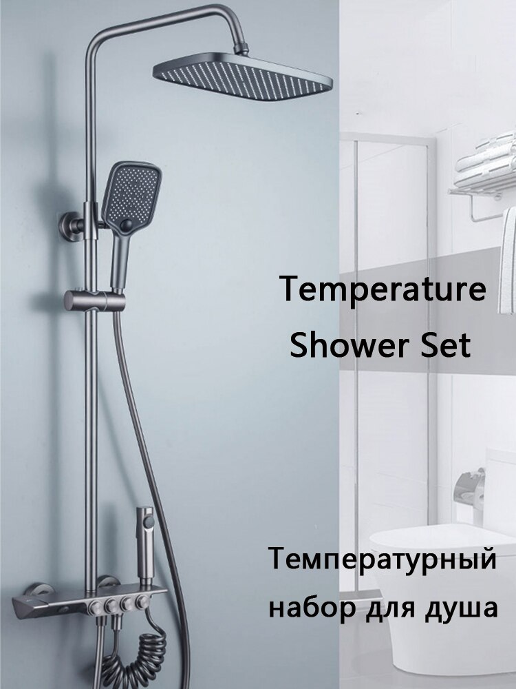 High-end Luxury Temperature Shower Set 4 Way Wall-mounted Bathroom Faucet Brass Rain Shower System Sets Bathtub Mixed Water Tap - imaget 2 High-end Luxury Temperature Shower Set 4 Way Wall-mounted Bathroom Faucet Brass Rain Shower System Sets Bathtub Mixed Water Tap - imaget 2