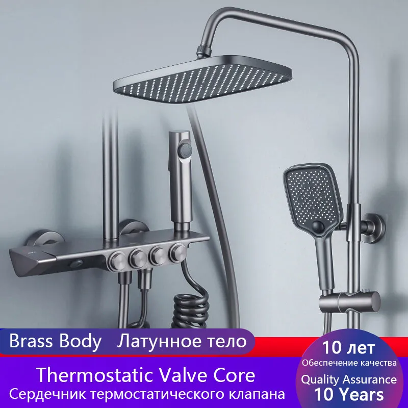 High-end Luxury Temperature Shower Set 4 Way Wall-mounted Bathroom Faucet Brass Rain Shower System Sets Bathtub Mixed Water Tap High-end Luxury Temperature Shower Set 4 Way Wall-mounted Bathroom Faucet Brass Rain Shower System Sets Bathtub Mixed Water Tap