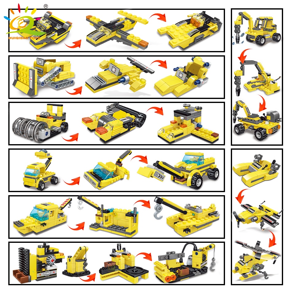 HUIQIBAO TOYS 693pcs 8in1 Engineering Truck Building Blocks Crane Bulldozer Car City Construction Bricks Set For Children Kids HUIQIBAO TOYS 693pcs 8in1 Engineering Truck Building Blocks Crane Bulldozer Car City Construction Bricks Set For Children Kids