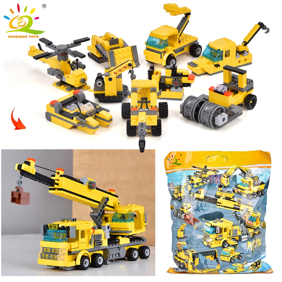 HUIQIBAO TOYS 693pcs 8in1 Engineering Truck Building Blocks Crane Bulldozer Car City Construction Bricks Set For Children Kids HUIQIBAO TOYS 693pcs 8in1 Engineering Truck Building Blocks Crane Bulldozer Car City Construction Bricks Set For Children Kids