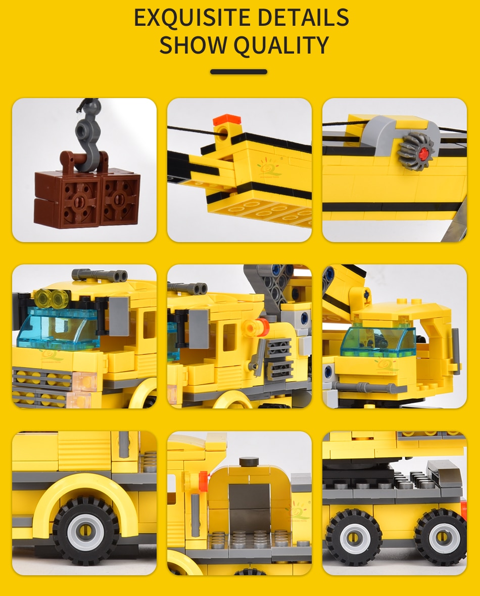 HUIQIBAO TOYS 693pcs 8in1 Engineering Truck Building Blocks Crane Bulldozer Car City Construction Bricks Set For Children Kids - imaget 10 HUIQIBAO TOYS 693pcs 8in1 Engineering Truck Building Blocks Crane Bulldozer Car City Construction Bricks Set For Children Kids - imaget 10