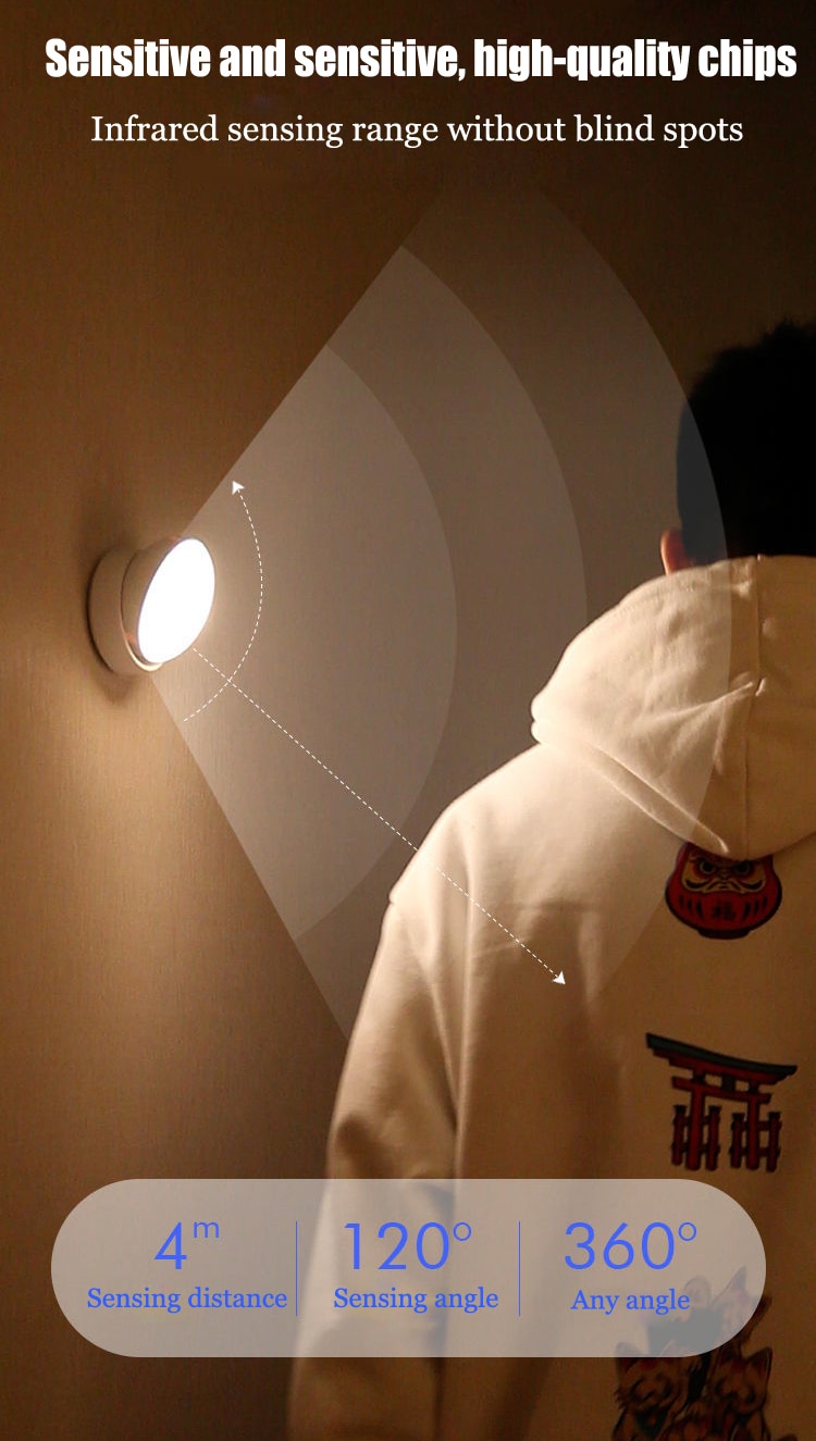 Led 야간 조명 USB 충전 모션 센서 라운드 에너지 절약형 Led 램프 복도 홈 욕실을위한 침실 소리/조명 제어 - imaget 3