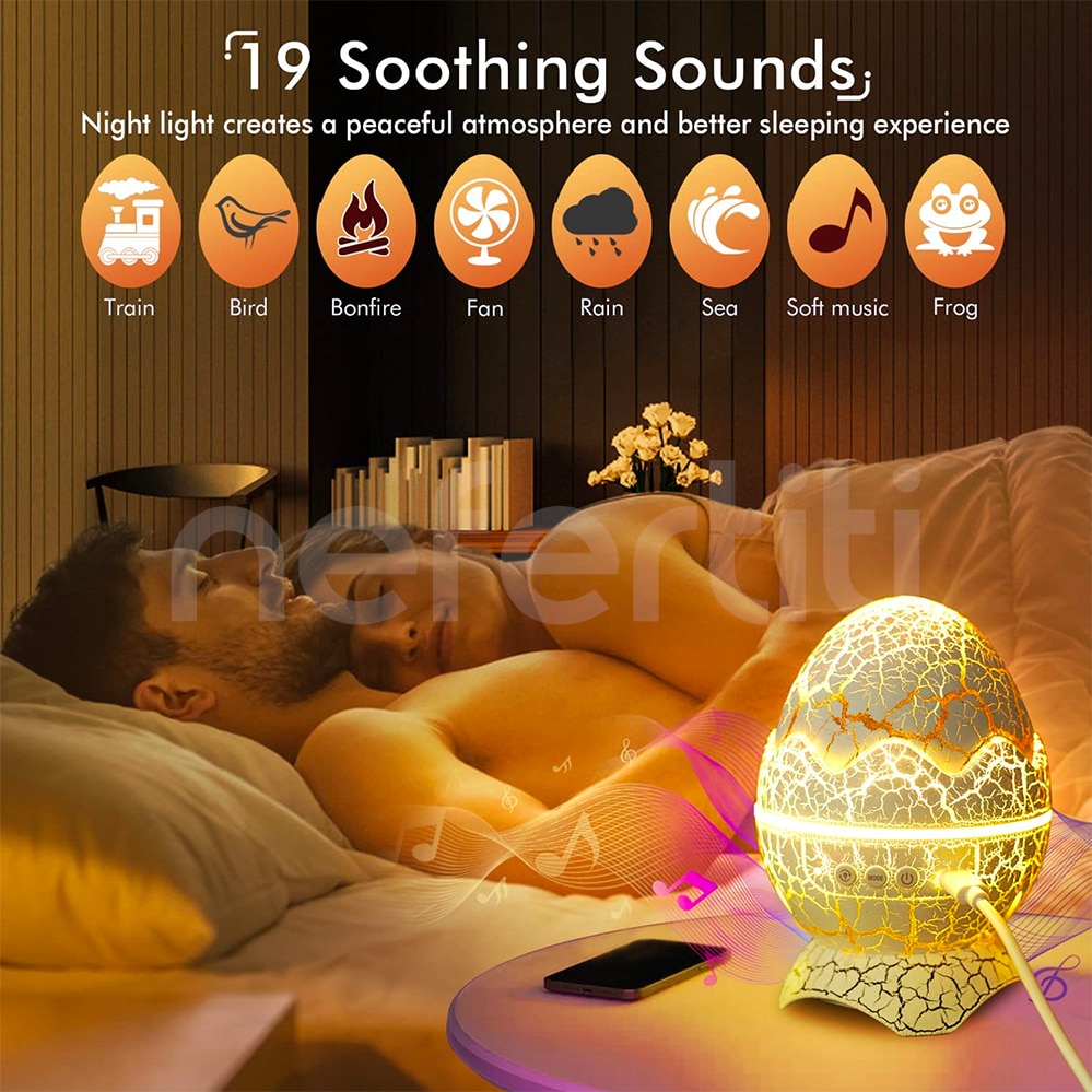 Máy Chiếu NEFERTITI Ngôi Sao Trứng Khủng Long Máy Chiếu Galaxy Tiếng Ồn Trắng Loa Bluetooth LED Đèn Ngủ Cho Trẻ Em Trang Trí Phòng Quà Tặng