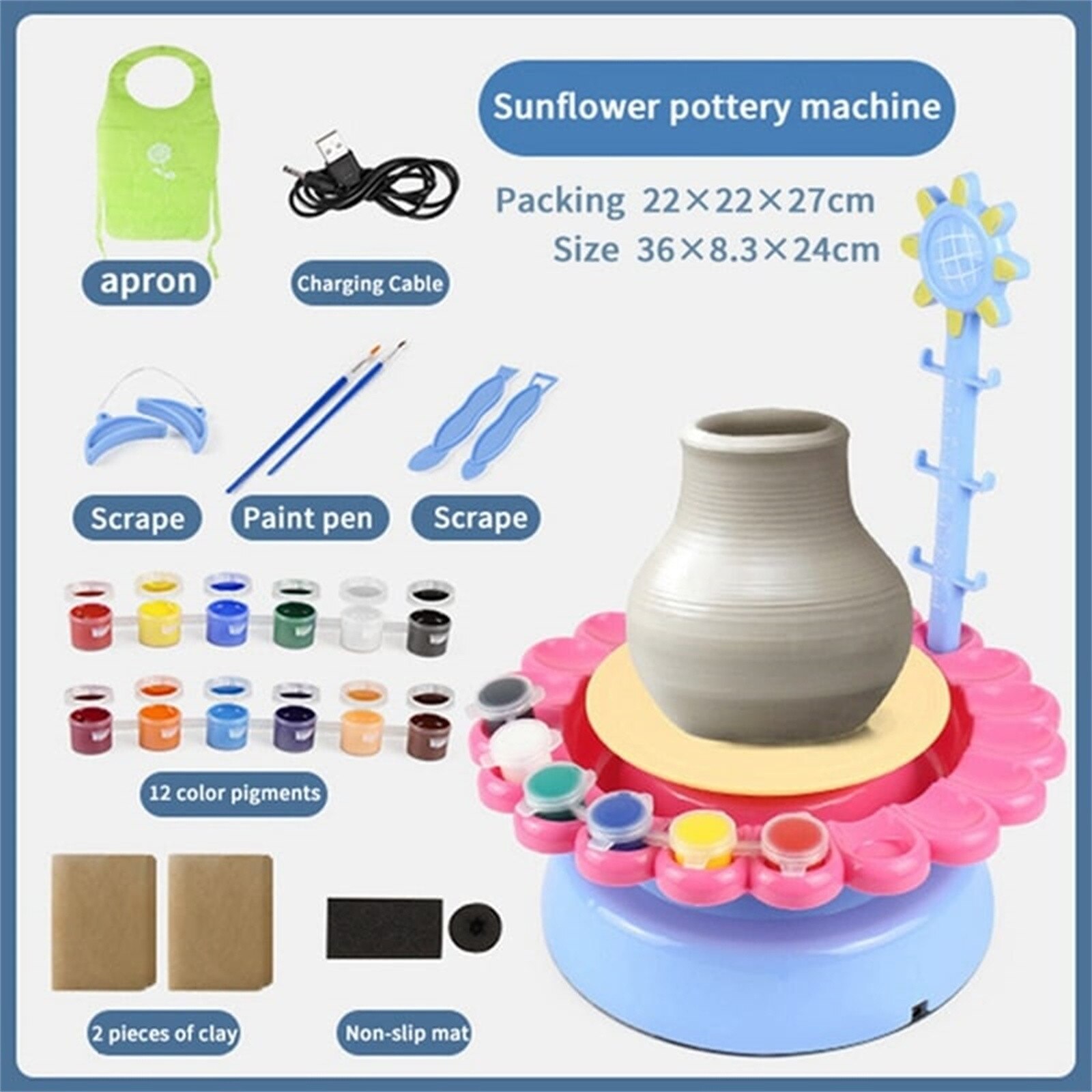 Mini Electric Pottery Machine Household Pottery Making Toy Interactive Game Diy Handicraft Ceramic Kit With Pigment Clay Kid Toy - imaget 1 Mini Electric Pottery Machine Household Pottery Making Toy Interactive Game Diy Handicraft Ceramic Kit With Pigment Clay Kid Toy - imaget 1