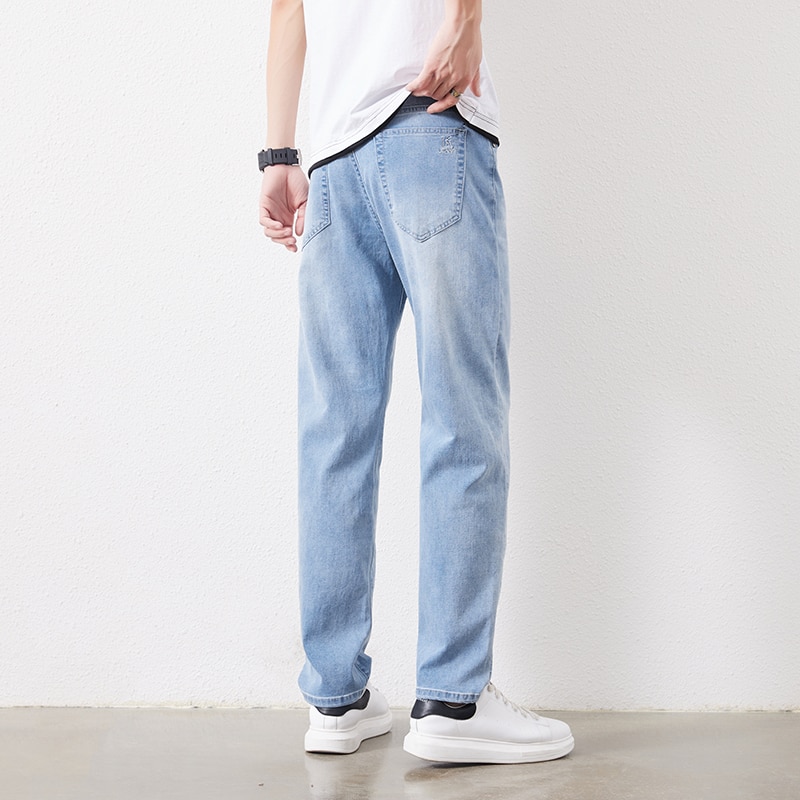 Nam Co Giãn Mỏng Rời Thẳng Quần Jean 28-48 Plus Kích Thước Mùa Xuân Mới Quần Mỏng Thương Hiệu Thời Trang Chất Lượng phù hợp Tất Cả Các Trận Đấu Thường Quần