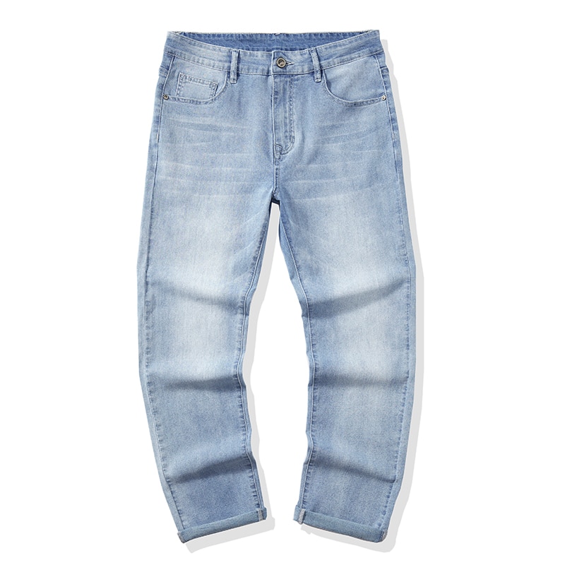 Nam Co Giãn Mỏng Rời Thẳng Quần Jean 28-48 Plus Kích Thước Mùa Xuân Mới Quần Mỏng Thương Hiệu Thời Trang Chất Lượng phù hợp Tất Cả Các Trận Đấu Thường Quần