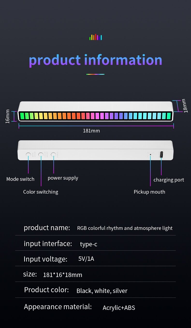 RGB Sound Control Synchronous Rhythm Light Colorful Music Atmosphere Lamp Car Desktop Induction Creative LED Pickup Light - imaget 15 RGB Sound Control Synchronous Rhythm Light Colorful Music Atmosphere Lamp Car Desktop Induction Creative LED Pickup Light - imaget 15