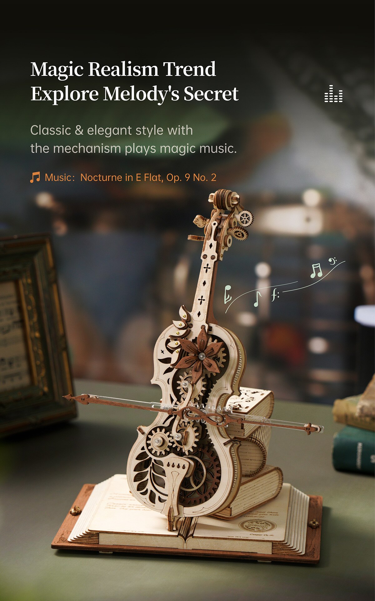 Robotime ROKR Magic Cello Mechanical Music Box Moveable Stem Funny Creative Toys for Child Girls 3D Wooden Puzzle AMK63 - imaget 4