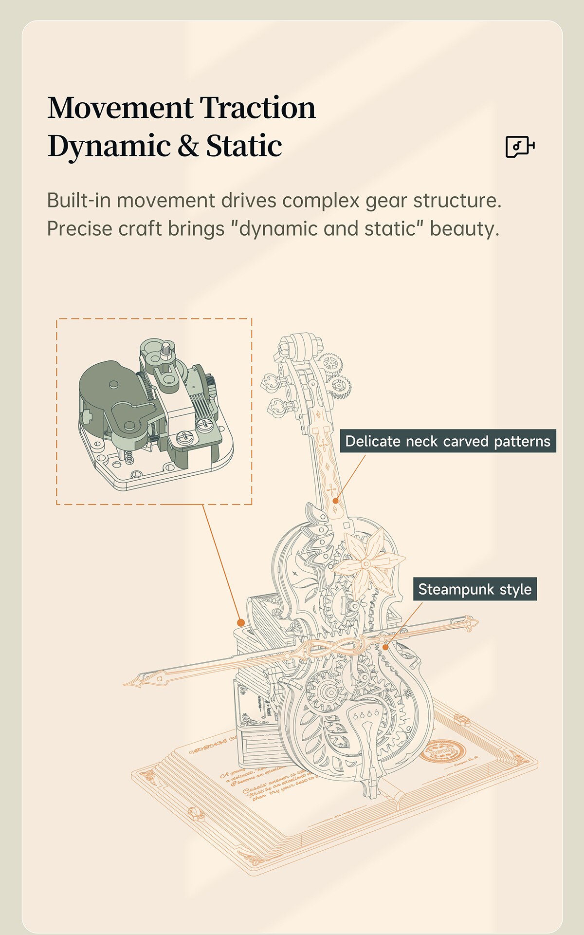 Robotime ROKR Magic Cello Mechanical Music Box Moveable Stem Funny Creative Toys for Child Girls 3D Wooden Puzzle AMK63 - imaget 6