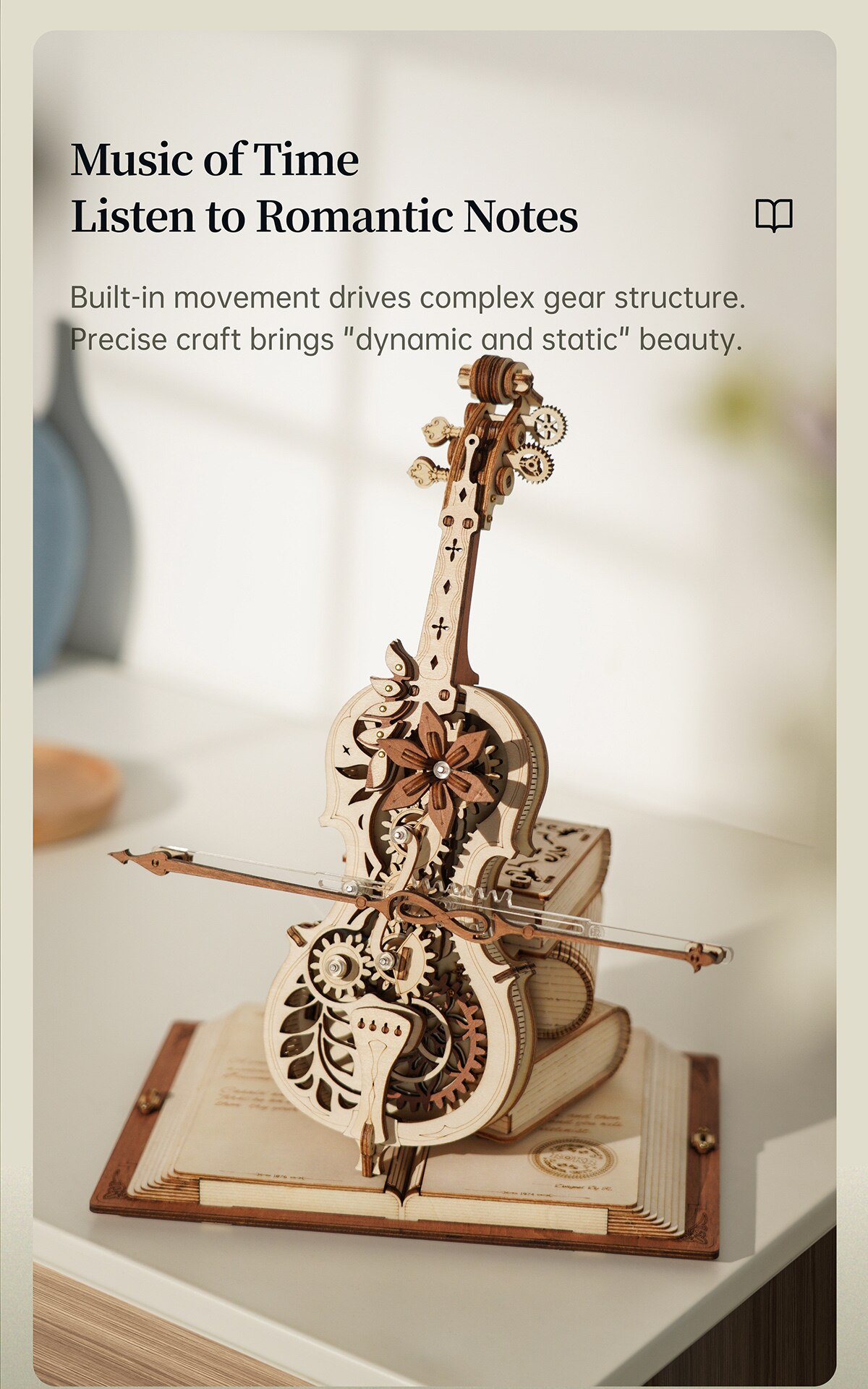 Robotime ROKR Magic Cello Mechanical Music Box Moveable Stem Funny Creative Toys for Child Girls 3D Wooden Puzzle AMK63 - imaget 7