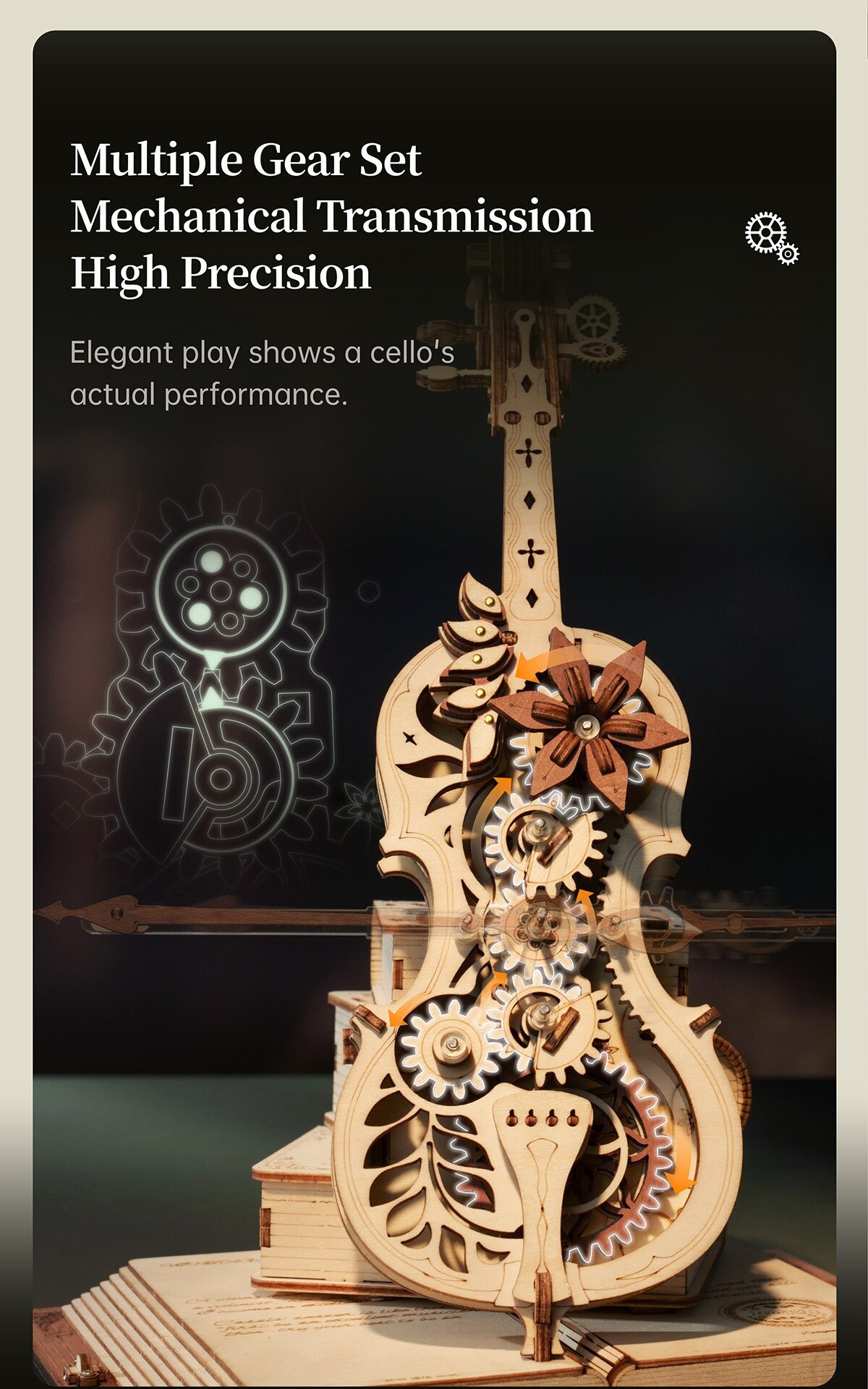 Robotime ROKR Magic Cello Mechanical Music Box Moveable Stem Funny Creative Toys for Child Girls 3D Wooden Puzzle AMK63 - imaget 3
