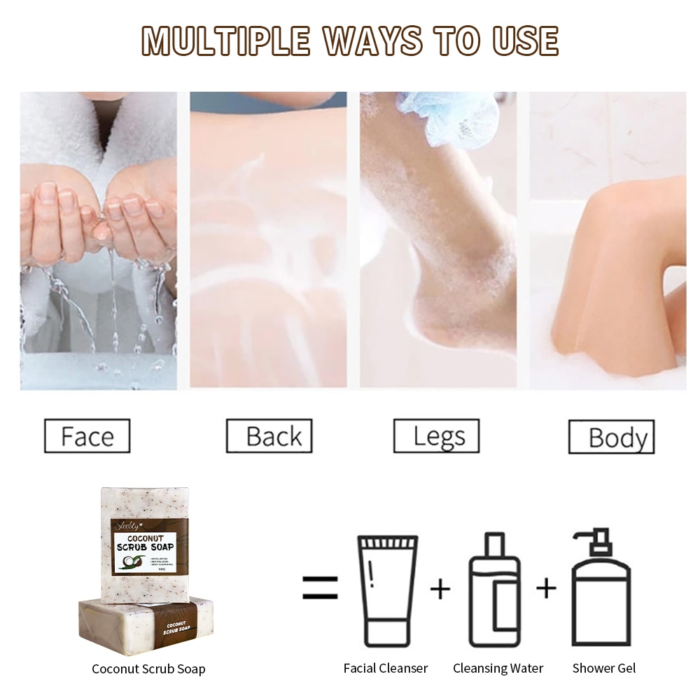 Sleebty Coconut Scrub Soap Wholesale Organic Natural Pure Plant Essence Vegan Whitening Body Care Handmade Facial Cleansing Bar Sleebty Coconut Scrub Soap Wholesale Organic Natural Pure Plant Essence Vegan Whitening Body Care Handmade Facial Cleansing Bar