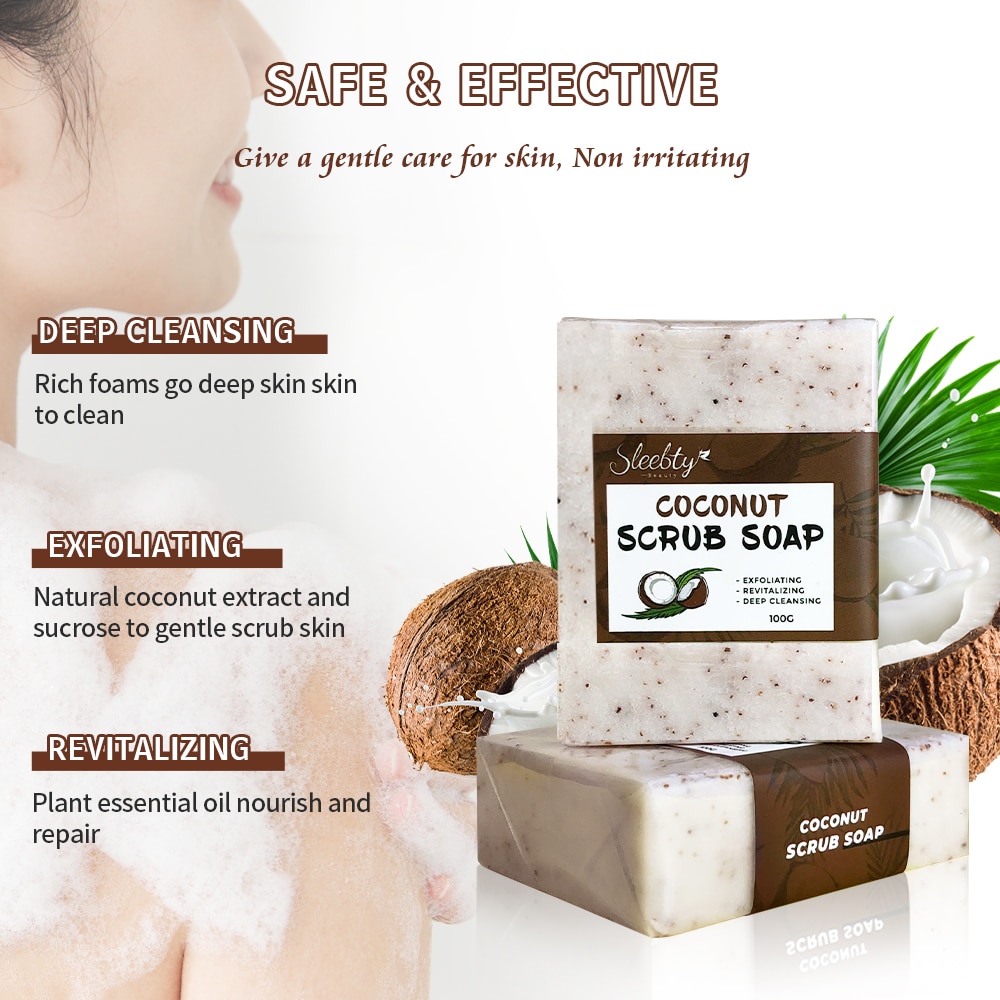 Sleebty Coconut Scrub Soap Wholesale Organic Natural Pure Plant Essence Vegan Whitening Body Care Handmade Facial Cleansing Bar Sleebty Coconut Scrub Soap Wholesale Organic Natural Pure Plant Essence Vegan Whitening Body Care Handmade Facial Cleansing Bar
