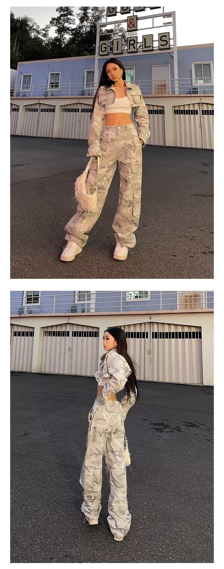Spring And Autumn Spice Girls High Street Loose Outing Daily Pants Camouflage Print Drawstring Pocket Design Overalls - imaget 13