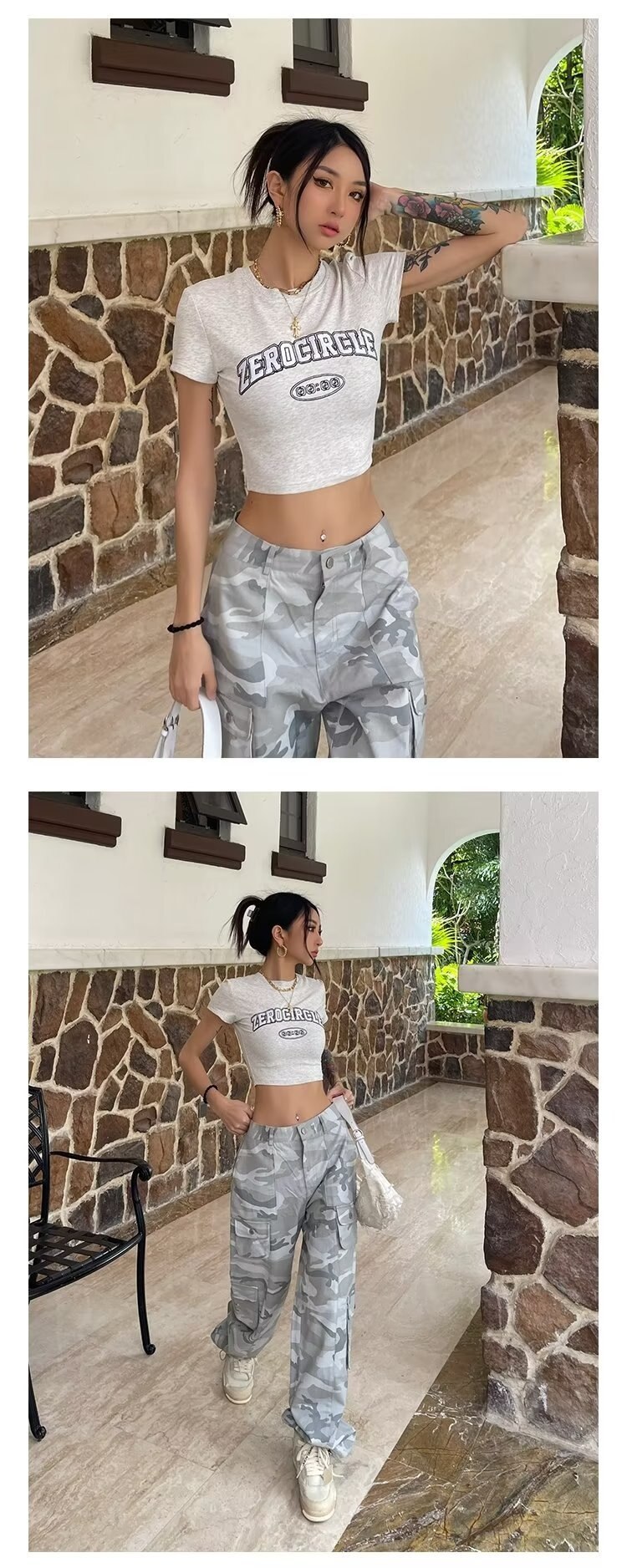 Spring And Autumn Spice Girls High Street Loose Outing Daily Pants Camouflage Print Drawstring Pocket Design Overalls - imaget 9