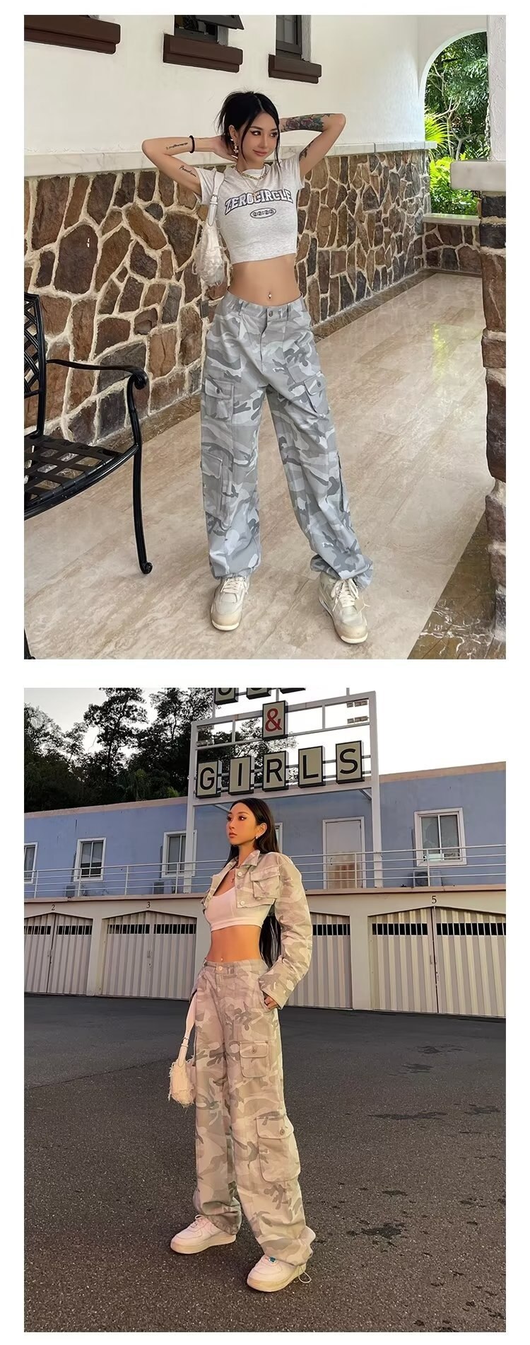 Spring And Autumn Spice Girls High Street Loose Outing Daily Pants Camouflage Print Drawstring Pocket Design Overalls - imaget 11