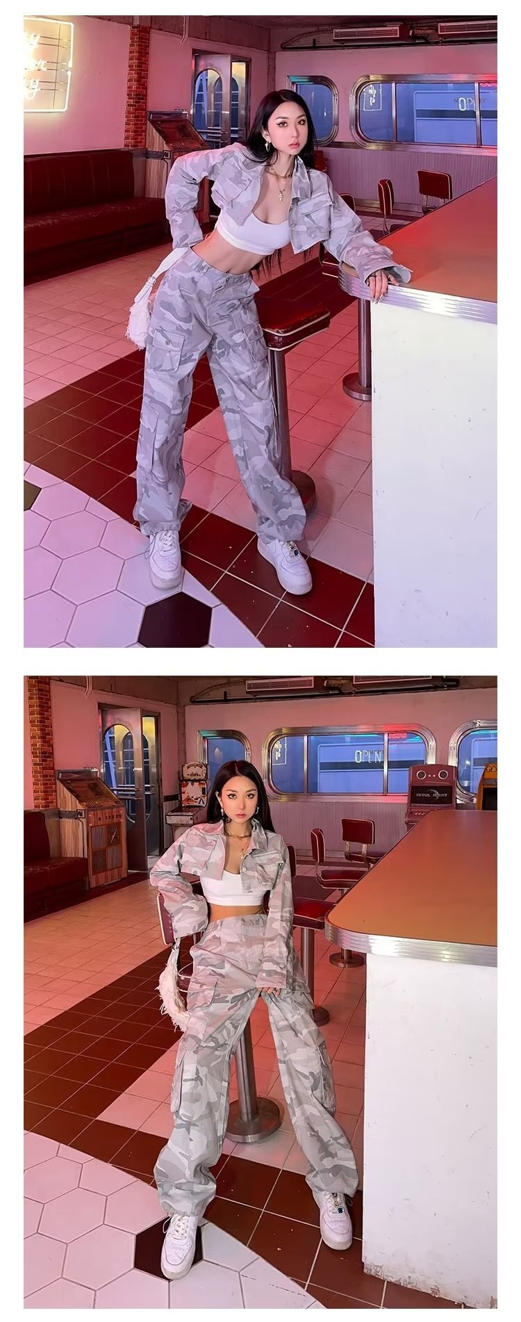 Spring And Autumn Spice Girls High Street Loose Outing Daily Pants Camouflage Print Drawstring Pocket Design Overalls - imaget 10