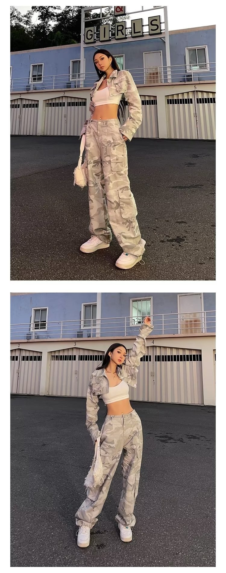 Spring And Autumn Spice Girls High Street Loose Outing Daily Pants Camouflage Print Drawstring Pocket Design Overalls - imaget 8