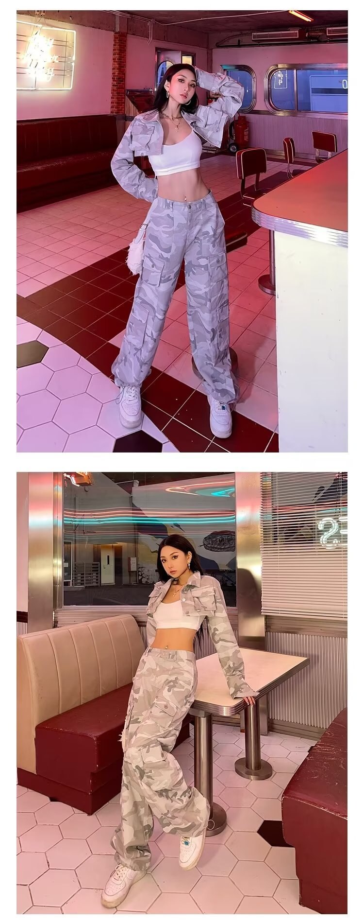 Spring And Autumn Spice Girls High Street Loose Outing Daily Pants Camouflage Print Drawstring Pocket Design Overalls - imaget 12