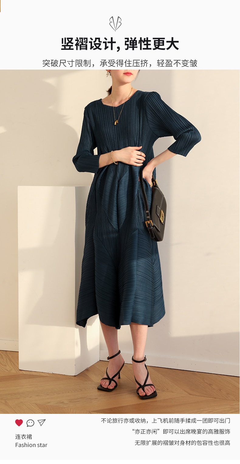 The new  Autumn Instagram-inspired Miyake pleated V-neck fashion European Street slimming mid-length dress - imaget 2 The new  Autumn Instagram-inspired Miyake pleated V-neck fashion European Street slimming mid-length dress - imaget 2