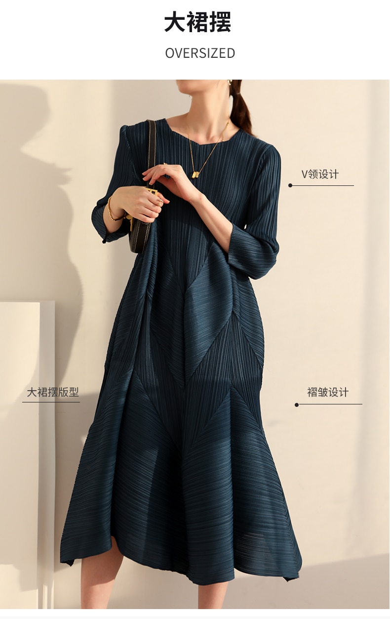 The new  Autumn Instagram-inspired Miyake pleated V-neck fashion European Street slimming mid-length dress - imaget 3 The new  Autumn Instagram-inspired Miyake pleated V-neck fashion European Street slimming mid-length dress - imaget 3
