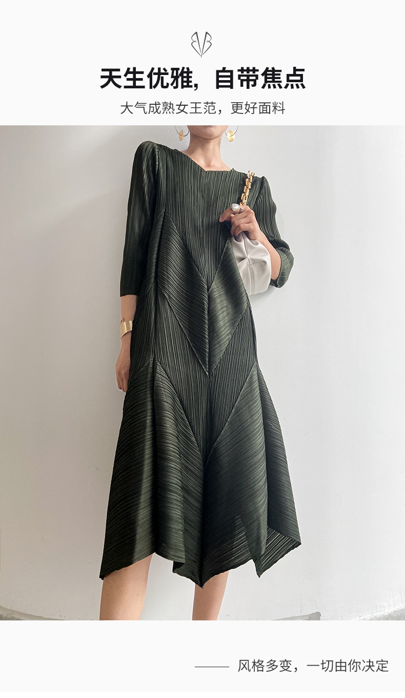 The new  Autumn Instagram-inspired Miyake pleated V-neck fashion European Street slimming mid-length dress - imaget 4 The new  Autumn Instagram-inspired Miyake pleated V-neck fashion European Street slimming mid-length dress - imaget 4