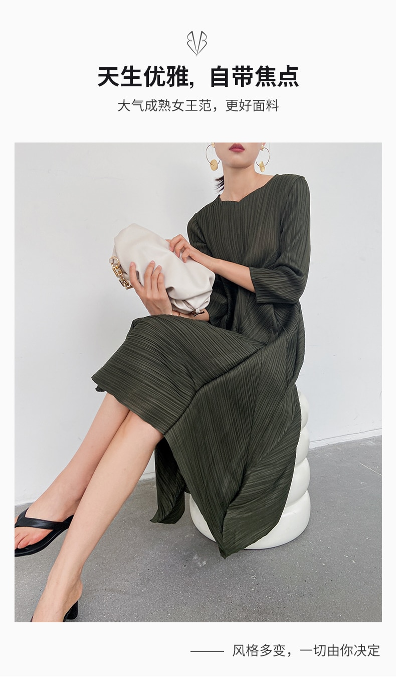 The new  Autumn Instagram-inspired Miyake pleated V-neck fashion European Street slimming mid-length dress - imaget 10 The new  Autumn Instagram-inspired Miyake pleated V-neck fashion European Street slimming mid-length dress - imaget 10