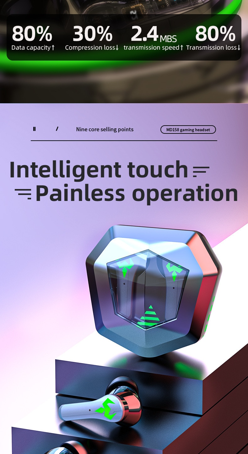 TWS 이어폰 블루투스 무선 이어 버드 초저 대기 시간 음악 헤드폰 HD 통화 마이크가있는 듀얼 모드 게임용 헤드셋 - imaget 6