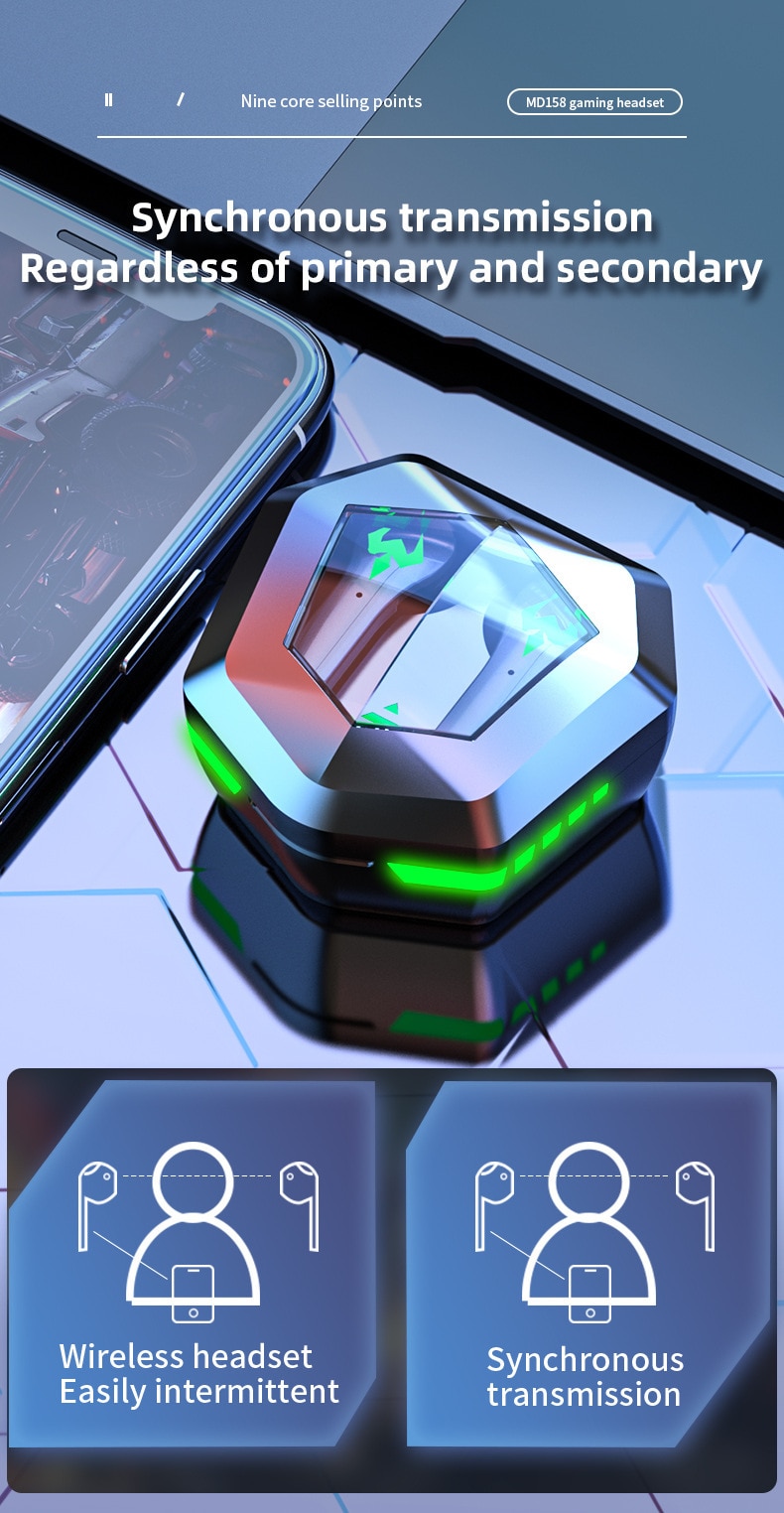 TWS 이어폰 블루투스 무선 이어 버드 초저 대기 시간 음악 헤드폰 HD 통화 마이크가있는 듀얼 모드 게임용 헤드셋 - imaget 9