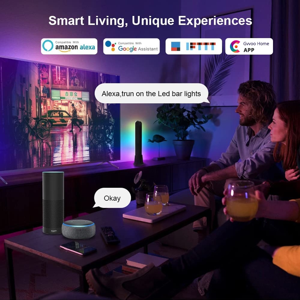 WiFi Thông Minh LED Thanh Ánh Sáng RGB Khí Quyển Ánh Sáng Âm Nhạc Đồng Bộ 12 Chế Độ Treo Tường TV Máy Tính Trang Trí Phòng Đèn Ngủ