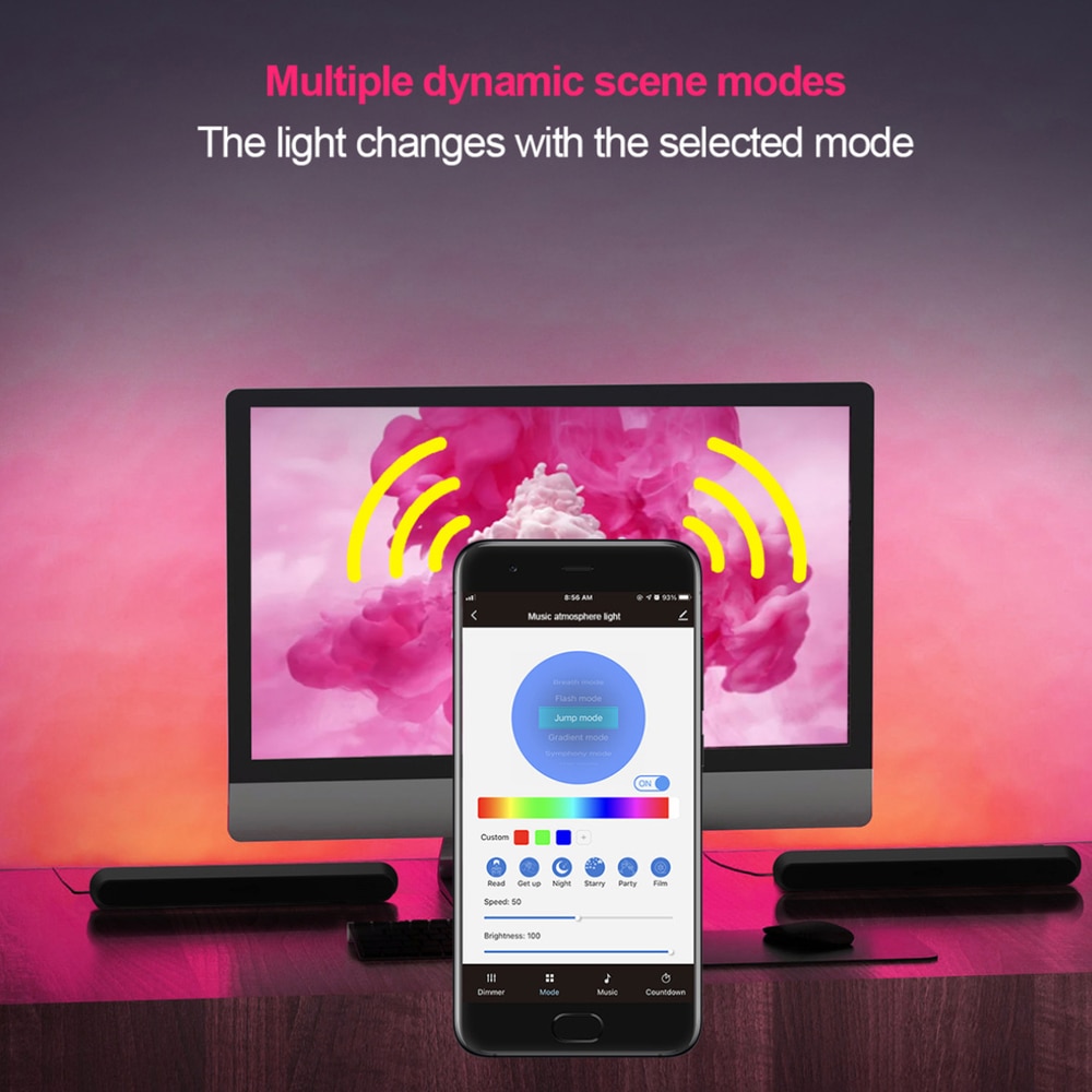 WiFi Thông Minh LED Thanh Ánh Sáng RGB Khí Quyển Ánh Sáng Âm Nhạc Đồng Bộ 12 Chế Độ Treo Tường TV Máy Tính Trang Trí Phòng Đèn Ngủ - Ảnh 12