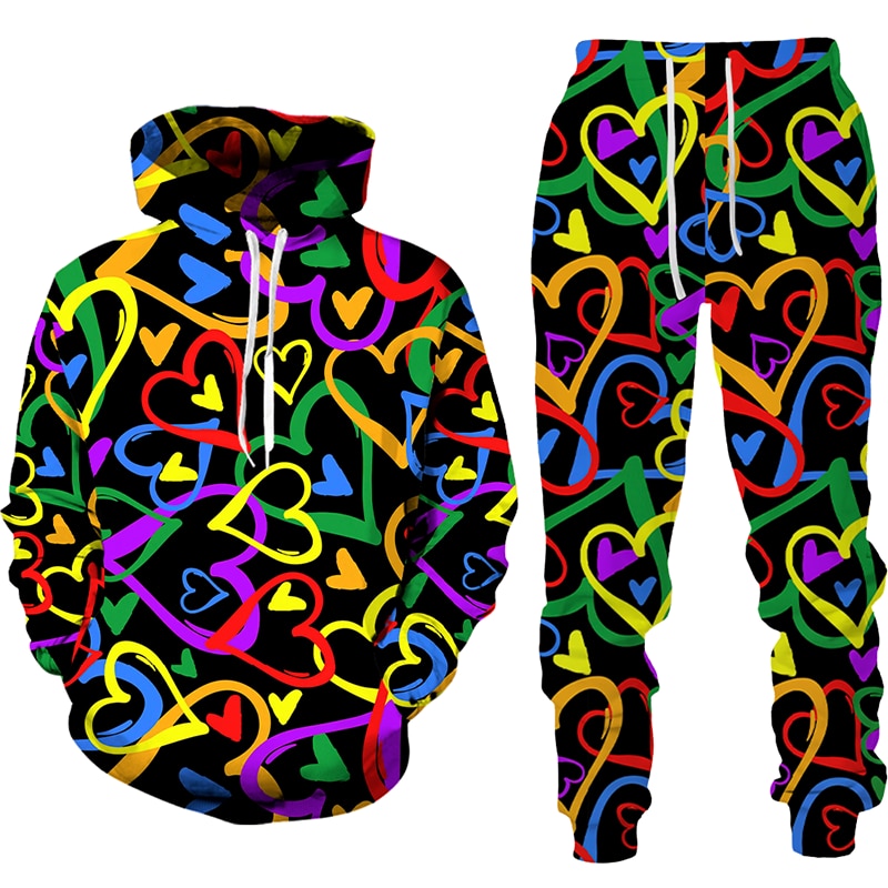 Women 2 Piece Sets Spring Autumn New Love Graffiti 3D Printed Hooded Pullover+Long Pants Oversized Hoodies Female Clothing - imaget 3 Women 2 Piece Sets Spring Autumn New Love Graffiti 3D Printed Hooded Pullover+Long Pants Oversized Hoodies Female Clothing - imaget 3