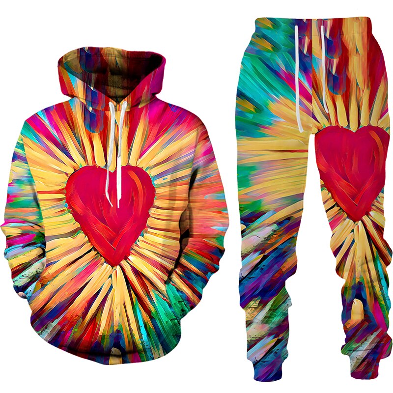 Women 2 Piece Sets Spring Autumn New Love Graffiti 3D Printed Hooded Pullover+Long Pants Oversized Hoodies Female Clothing Women 2 Piece Sets Spring Autumn New Love Graffiti 3D Printed Hooded Pullover+Long Pants Oversized Hoodies Female Clothing