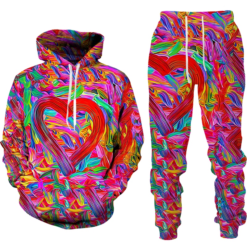Women 2 Piece Sets Spring Autumn New Love Graffiti 3D Printed Hooded Pullover+Long Pants Oversized Hoodies Female Clothing - imaget 7 Women 2 Piece Sets Spring Autumn New Love Graffiti 3D Printed Hooded Pullover+Long Pants Oversized Hoodies Female Clothing - imaget 7